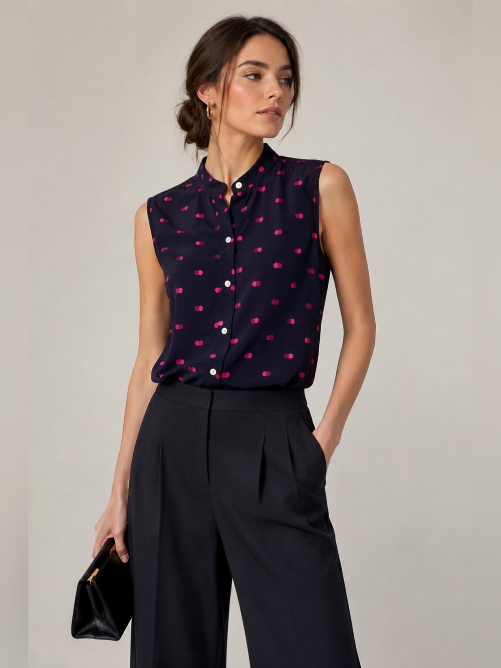 Tommy Hilfiger Navy Pink Polka Dot Sleeveless Blouse | Size M | Like New